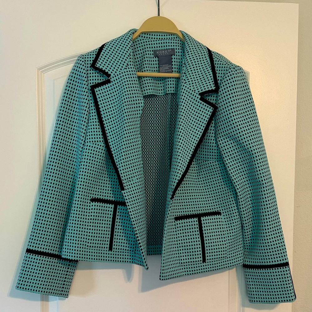 Stylish Turquoise Blue Black Woman Blazer Coat Outerwear - Picture 1 of 3